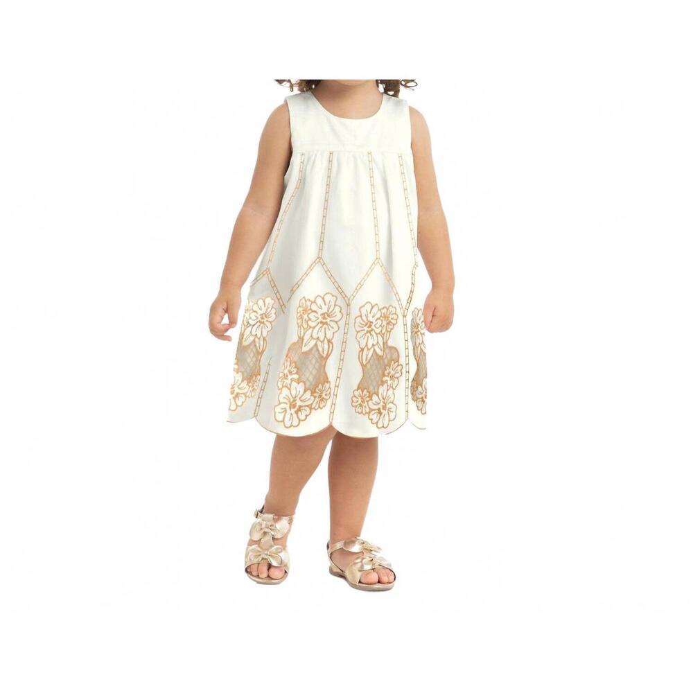 NEW MILON kid's embroidered floral a line tank dress in white